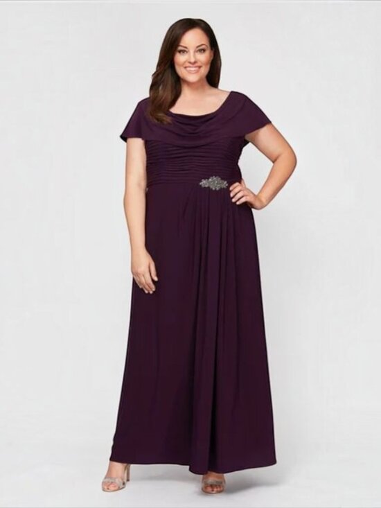 Alex Evenings Dresses & Skirts - Alex Evenings Celeste Matte Jersey Cowl-Neck A-Line Gown Eggplant Plus 20W EUC